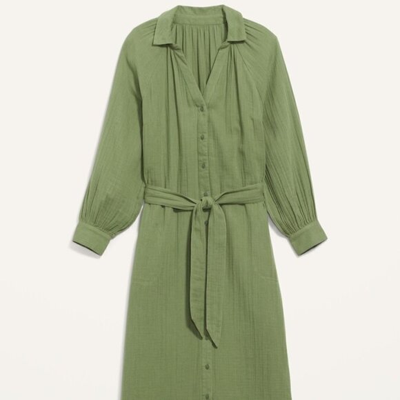 NWT! Sage Green Long-Sleeve Waist-Defined Midi Dress - Multiple Sizes - Picture 4 of 5